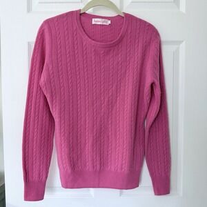 Women's Cable Knit Cashmere Wool Sweater Medium Pink Preppy Palm Beach‎ Coquette